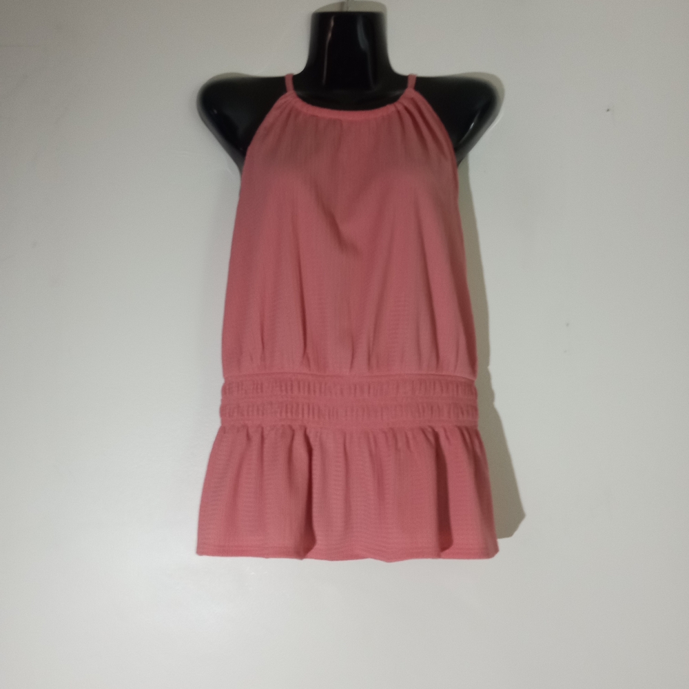 Nine West Rose Halter Smocked Waist Peplum Tank